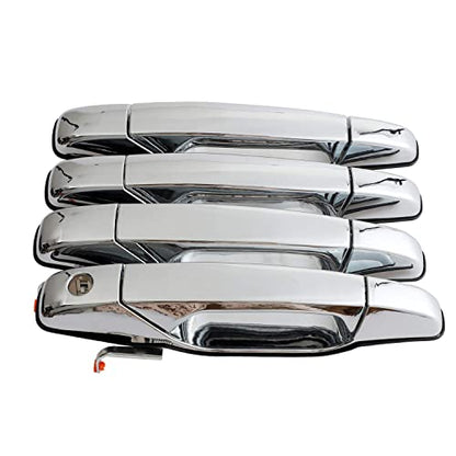 Exterior Chrome Door Handle 4 PCS Front Rear Driver & Passenger Compatible with 2007-2014 Cadillac Escalade Chevy Avalanche Silverado Suburban GMC Sierra Yukon OE # 22738722 22738721 20828258 - color: Chrome
