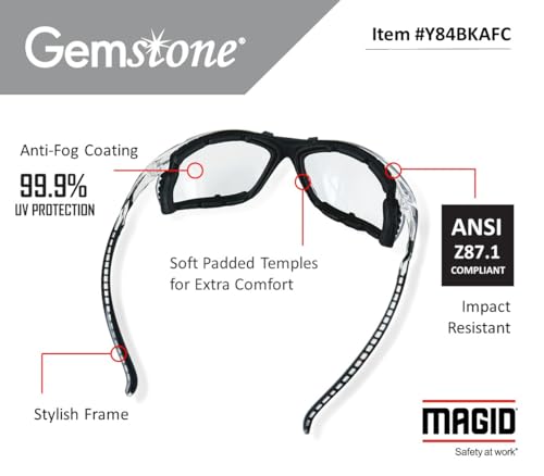MAGID Gemstone Onyx Foam Lined Safety Glasses, ANSI Z87.1, Removable Foam Seal Blocks Dust & Debris, Anti-Fog UV Protection, Wraparound Gray Lens, Black Frame, 24 Pairs, Y84 - color: Gray Lens, size: 24 Pairs