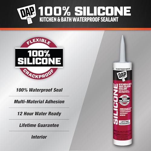 DAP 100% Silicone Rubber Kitchen, Bath & Plumbing Bath Sealant, Clear, 9.8 Oz (7079808648)