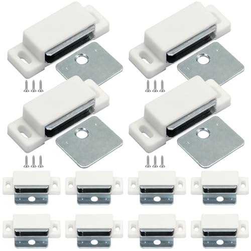 12Pcs Cabinet Door Magnets Catch Magnetic Door Catch, Magnetic Shutter Hardware Drawer Magnet Latch Cabinet Magnets for Closure Cupboard Closet Bathroom(White) - color: White