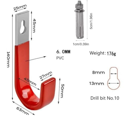 Heavy Duty Steel Garage Hooks,80 lbs Capacity,Large Metal Utility Storage Hook 2 Pack Garden Tool Organizer, Anti-Slip Wall Mount Hose Shed Shop Ladder Hanger J Hook - size: 5.5x1.8Inch