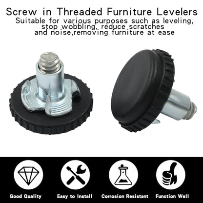12 Pack Adjustable Furniture Levelers, 1/4-20 Threaded Screw in Furniture Leveling Feet Glides with T-Nuts for Cabinet Table Chair Patio Furniture Legs - size: 12 Pack