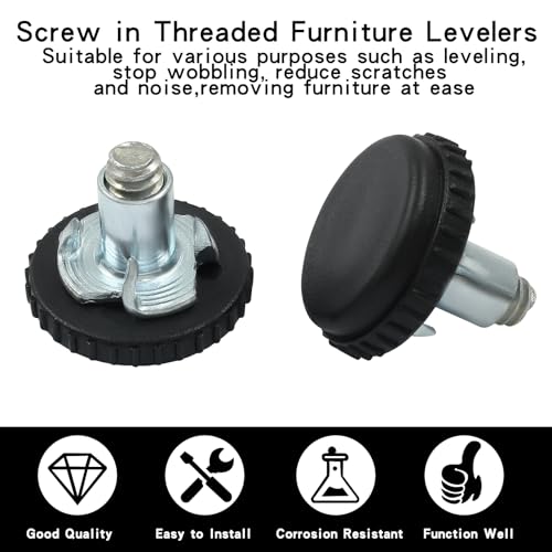 24 Pack Adjustable Furniture Levelers, 1/4-20 Threaded Screw in Furniture Leveling Feet Glides with T-Nuts for Cabinet Table Chair Patio Furniture Legs - size: 24 Pack