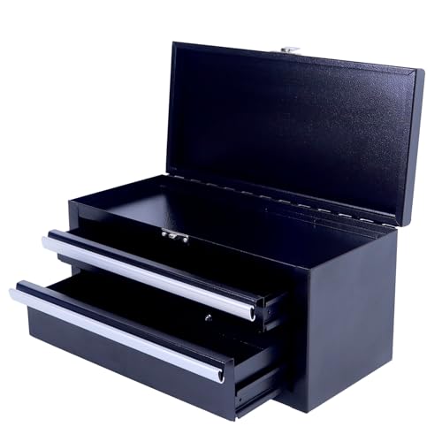 SUMERUZ Mini Tool Box with Drawers - Small Metal Tool Box, Micro Top Tool Chest for Tools Storage,Multi-Purpose Portable Storage Case Organizer (Black01)
