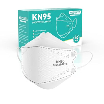 KN95 Face Masks Black for Adults, Individually Wrapped, Breathable Disposable KN95 Mask with Elastic Ear Loop - color: White 50 Pack
