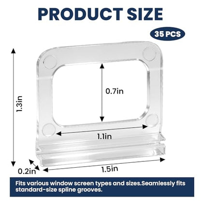 35 Pcs Universal Fit Window Screen Pull Tabs Replacement Lift Handles & Clips – Frosted Clear Plastic Kit for Spline Channel Frame