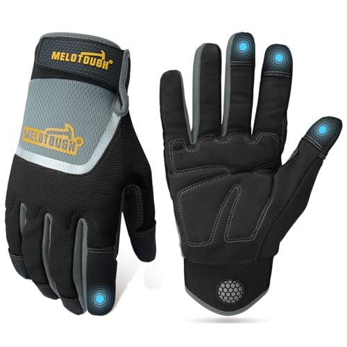 MELOTOUGH Work Gloves for Men Women,Mens Mechanic Work Gloves for Garden,Yard,Warehouse,Touch Screen Working Gloves - color: Hi-vis Black, size: 2XL (Pack of 1)
