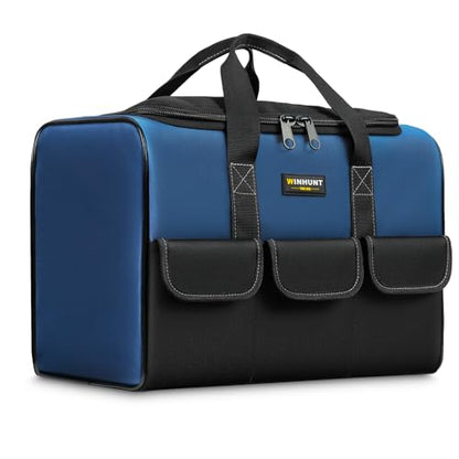WINHUNT Large Tool Bag, 1680 Denier with 5 Exterior Pockets Electrician Tool Bag, Ideal for DIY Enthusiasts and Craftsmen Tool Bags for Men Heavy Duty, Blue