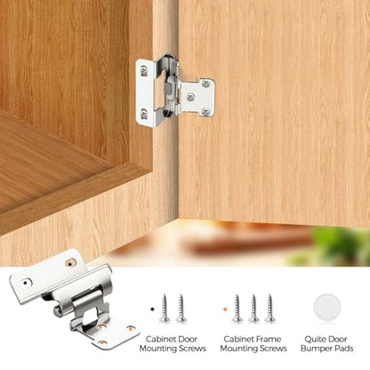 4 Pack (2 Pairs) 1/2" Overlay Cabinet Hinges, Polished Chrome Self-Closing Semi-Concealed Partial Wrap Face Frame Hinges for Cabinet Doors - color: Polished Chrome
