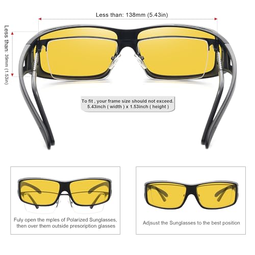MEETSUN Fit Over Glasses Sunglasses for Men Women,Wrap Around Sunglasses Polarized UV400 Protection - color: A1-black Frame-night Vision Lens