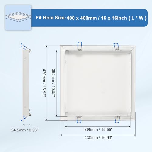 uxcell Square Ceiling Cover Plate, Recessed Lights Hole Trim Plate Wall Hole Spring Mount Decorative Flat Cap Access Panel for Ceiling or Wall 16x16 Inch Openings, Matte White - size: Fits: 16x16inch(400x400mm)