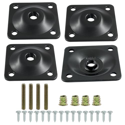 Set of 4 Leg Mounting Plates Kit, M8 Thread Furniture Sofa Legs Attachment Plates T-Plate for Repairing Damaged Sofa Couch Seats, with Hanger Bolts, Screws (Black) - color: Black, size: 5/16" (M8) -No Angle