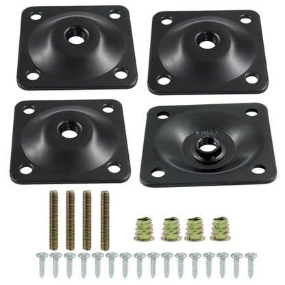 Set of 4 Leg Mounting Plates Kit, M8 Thread Furniture Sofa Legs Attachment Plates T-Plate for Repairing Damaged Sofa Couch Seats, with Hanger Bolts, Screws (Black) - color: Black, size: 5/16" (M8) -No Angle
