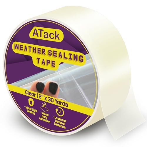 ATack Transparent Window Weather Sealing Tape, 2-Inch x 30 Yards, Clear Window Draft Isolation Sealing Film Tape- No Residue, Surface-Safe, Wood-Safe, Removes Cleanly - size: 2" X 30 Yards (Single Pack)