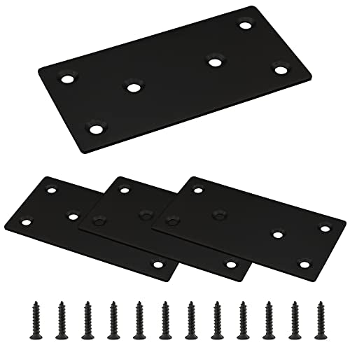 4pcs Metal Flat Straight Brace Bracket, 4'' x 2'' (L x W) Stainless Steel Mending Plate, Joining Bracket Wood Connectors for Furniture Corner Braces with Screws (Black) - size: 4'' x 2''/ 100mm x 50mm, style: Black-4pcs