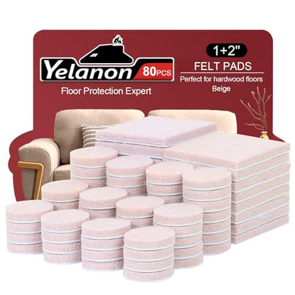 Yelanon Felt Furniture Pads for Hardwood Floors -80 Pcs Premium Felt Pads for Chair Legs, Floor Protectors for Furniture, Beige - size: 80pcs Beige
