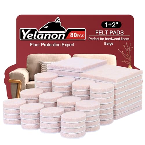Yelanon Felt Furniture Pads for Hardwood Floors -80 Pcs Premium Felt Pads for Chair Legs, Floor Protectors for Furniture, Beige - size: 80pcs Beige
