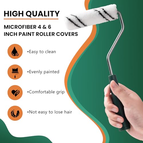 40 Pack 4 Inch and 6 Inch Microfiber Paint Roller Covers with 2pcs Anti Rust Metal Roller Frames, Professional Grade Painting Tools for Walls, Ceilings, Furniture - size: 4 Inch & 6 Inch, 42 Pack