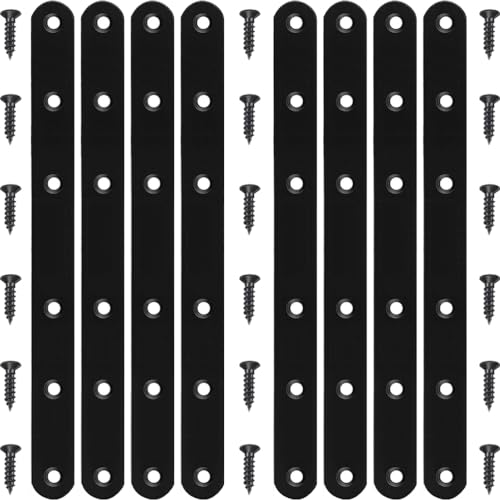 8 Pack Black Straight Brace Brackets 8 Inch Stainless Steel Flat Mending Plates, Heavy Duty Repair Fixing Joining Brackets for Wood with Screws - size: 8 Pcs/ Thicken