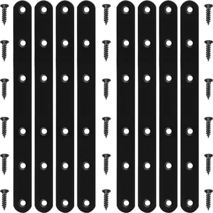 8 Pack Black Straight Brace Brackets 8 Inch Stainless Steel Flat Mending Plates, Heavy Duty Repair Fixing Joining Brackets for Wood with Screws - size: 8 Pcs/ Thicken