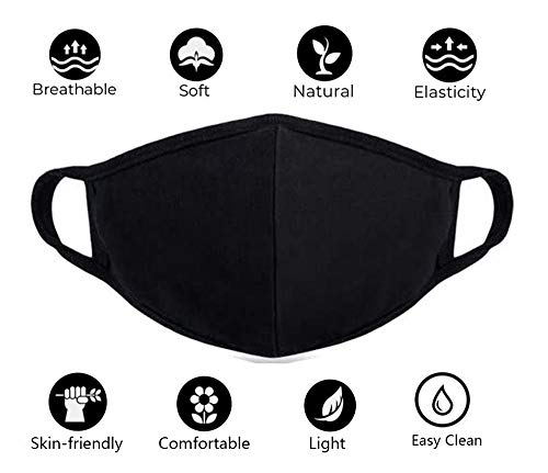 comfso 8 Pack Organic Cotton Face Cover Washable and Reusable - Black Travel Face Mask, Mouth Protection Cloth Masks with Nose Bridge Wire - Soft Fabric for Women Men Outdoor