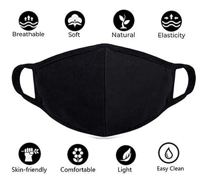 comfso 8 Pack Organic Cotton Face Cover Washable and Reusable - Black Travel Face Mask, Mouth Protection Cloth Masks with Nose Bridge Wire - Soft Fabric for Women Men Outdoor