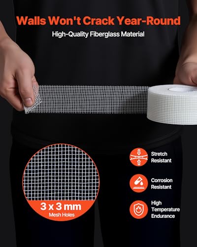 VEVOR Drywall Mesh Tape, 1.97 inch W x 147.64 ft L Self-Adhesive Fiberglass Drywall Joint Tape, 36 Rolls Dry Wall Patch for Easy Sheetrock Ceiling Crack Repair, to Achieve Smooth Even Wall Surface - color: White - 12 - pack