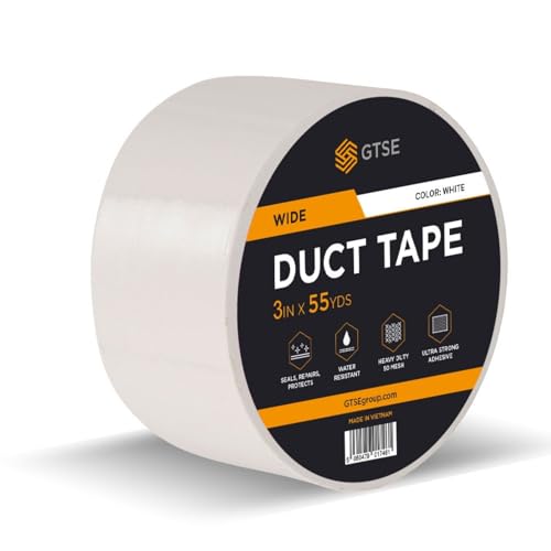 GTSE Wide Duct Tape, White, 3 Inches x 55 Yards (164 ft), Heavy Duty, Waterproof Repair Tape for Indoor or Outdoor Use, 1 Roll - color: White, size: 3" x 55 yards