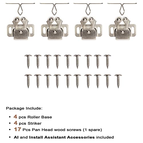 Keenkee 4 PCS Cabinet Latch Double Roller Catch Hardware for Cupboard Closet Cabinet Door Latches and Catches, Nickel - color: Nickel 4ps