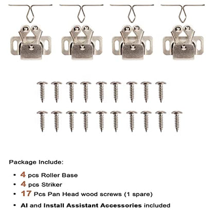 Keenkee 4 PCS Cabinet Latch Double Roller Catch Hardware for Cupboard Closet Cabinet Door Latches and Catches, Nickel - color: Nickel 4ps