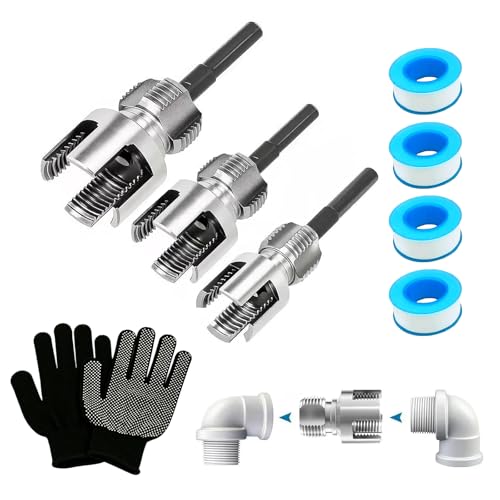 Pipe Threading Tool Set for 1/2", 3/4", 1" PVC & Plastic Pipes, Dual-Function Internal & External Thread Maker & Repair Kit, with Gloves & 4 Seal Tapes