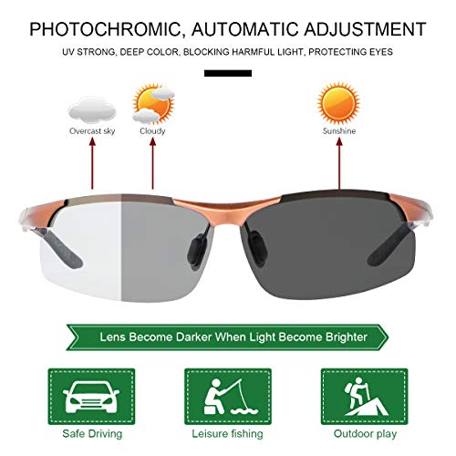 YIMI Men Photochromic Polarized Sports Sunglasses Cycling Fishing Driving Glasses UV Protection Eyeglasses Anti Glare Eyewear - color: 8003 Brown