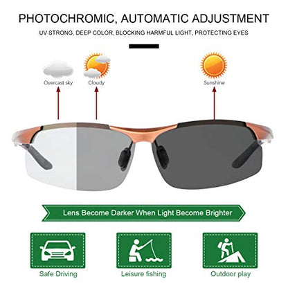 YIMI Men Photochromic Polarized Sports Sunglasses Cycling Fishing Driving Glasses UV Protection Eyeglasses Anti Glare Eyewear - color: 8003 Brown