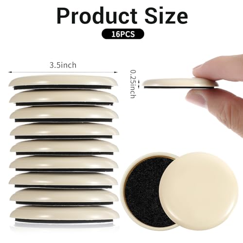 16 Pcs Furniture Sliders for Carpet,2 Inch Sliders for Furniture on Carpet Self Adhesive Chair Slider for Carpeted and Hardwood Floors (Beige)