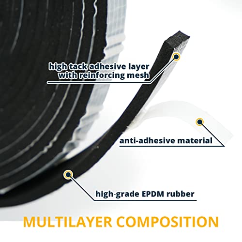 Alenor EPDM Black Foam Insulation Tape Self Adhesive 1/5"x3/5" x 33' Ft –Pack of 1- Weather Stripping for Doors & Windows,Soundproofing,Door Seal,Weatherstrip,Pipe Cooling,Air Conditioning Seal Strip - size: 1/5"x3/5" x 33' Ft