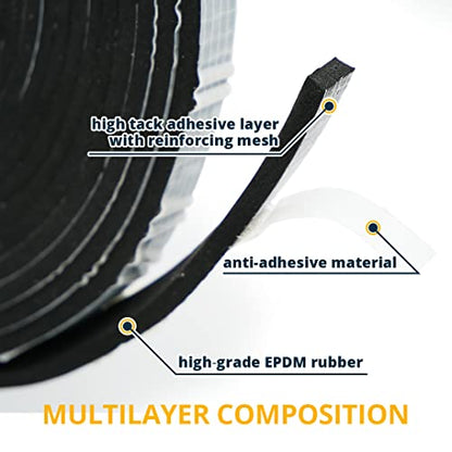 Alenor EPDM Black Foam Insulation Tape Self Adhesive 1/5"x1" x 50' Ft –Pack of 1- Weather Stripping for Doors & Windows,Soundproofing,Door Seal,Weatherstrip,Pipe Cooling,Air Conditioning Seal Strip - size: 1/5"x 1" Inch X 50' Ft