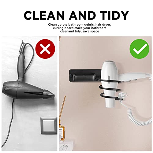 YUET Hair Dryer Holder Hairdryer Station Wall Mounted Shelf Bracket Straightener Stand Hanger Organizer Blow Storage with Cable Tidy Rack for Dressing Table Bathroom Aluminum Professional, Black - color: Black
