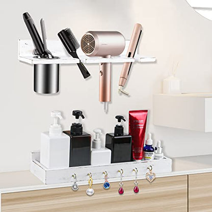 Hair Tool Organizer,Wall Mounted Hair Dryer and Styling tool Holder,Blow Dryer Holder,Organizer for Hot Tools, Curling Iron,Hair Straightener(White)