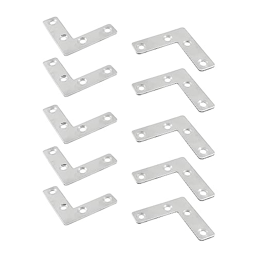 Hordion 10Pcs 2 x 2 Inch L Bracket Corner Brace (50 X 50mm), Stainless Steel Flat Corner Bracket Heavy Duty, Metal L Shaped Support Brace, Right Angle Repair Plates with Screws - size: 2" x 2" (Silver), style: L-Shape