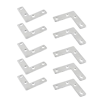 Hordion 10Pcs 2 x 2 Inch L Bracket Corner Brace (50 X 50mm), Stainless Steel Flat Corner Bracket Heavy Duty, Metal L Shaped Support Brace, Right Angle Repair Plates with Screws - size: 2" x 2" (Silver), style: L-Shape