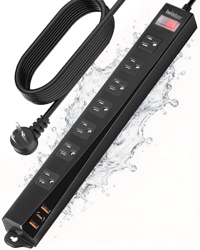 Outdoor Power Strip Weatherproof IPX6,1625W/13A 15 Ft Extension Cord with Multiple Outlets,7 AC & 3 USB, Wall Mount for Camping,Poolside,Garden,Workshop - size: 15FT
