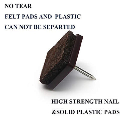 Nail on Felt Pads Furnigear Furniture Pads Nail- Floor Protectors for Furniture Legs 24Pack Chair Felt Pads for Hardwood Floors (7/8",Square) - size: 7/8" (Square, Brown)