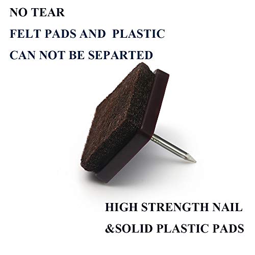 Nail on Felt Pads Furnigear Furniture Pads Nail- Floor Protectors for Furniture Legs 24Pack Chair Felt Pads for Hardwood Floors (7/8",Square) - size: 7/8" (Square, Brown)