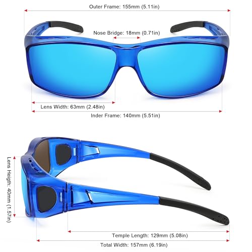 MEETSUN Fit Over Glasses Sunglasses for Men Women,Wrap Around Sunglasses Polarized UV400 Protection - color: (Z1)-dark Blue-blue Mirror Lens