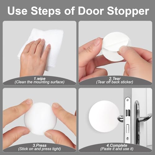 Door Stoppers for Wall, 8 Pack 2" Knob Protectors – Heavy-Duty Self-Adhesive, Quiet Anti-Slam, Covers Existing Holes & Prevents Wall Damage - color: White