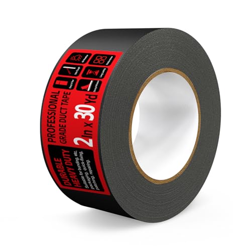 Black Duct Tape Heavy Duty - 2 Inch x 30 Yard, Strong Adhesive and No Residue, Waterproof Duct Tape Tearable for Indoor or Outdoor Seal and Patch Projects, Multi Purpose Repairs - color: Black