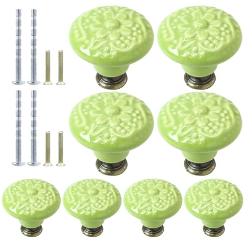 8pcs Lime Green Ceramic Knobs, Vintage & Retro Kitchen & Dresser Knobs, Decorative Drawer Pulls for Closet, Cupboard & Furniture Doors - color: Lime Green, size: 8pcs-1.3 Inch