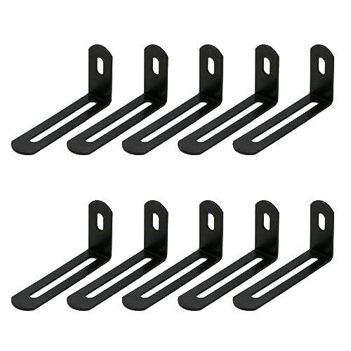 KUMGROT 10pcs Stainless Steel Shelf Bracket Adjustable L Bracket Corner Brace 90 Degree Corner Bracket with Slot Heavy Duty 63 x 32.5 x 15mm/2.48 x 1.28 x 0.59in Black - size: 63mm, style: L-shaped Brackets