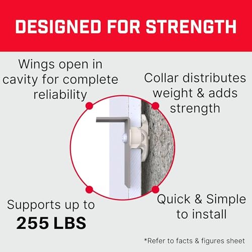 Bullfix Drywall Anchors and Screws Kit - Starter 12 Pack, Holds 255lbs, Heavy Duty Drywall Anchors for Shallow Hollow Cavity with 13/16" Drill Bit, Dry Wall Screws, Heavy Duty Dry Wall Kit - size: 12 Pack