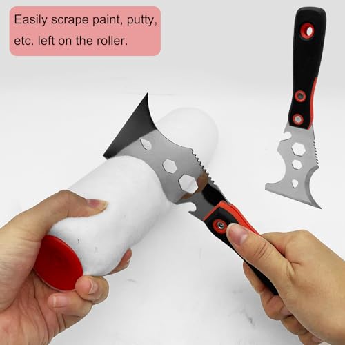 Drywall Hand Tool Kit, 7 Pcs Stainless Steel Drywall Knife Set with Soft Handle, Includes Putty Knife, Taping Knife, Painter Scraper Tool & 13" Mud Pan for Joint Taping, Finishing, Patching - color: Black, 7pcs